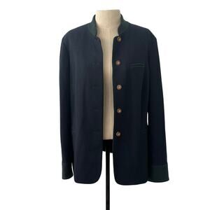 J. McLaughlin Navy Coat Blazer Green Trim Size 6 Career Classic Tailored Fit